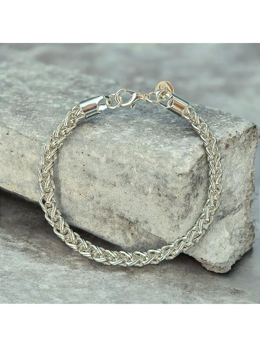 Silver Braided Chain Bracelet Bangle Modern Minimalist Lightweight 925